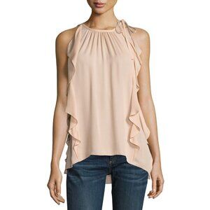 Ramy Brook Tiera Tie Shoulder Silk Ruffle Top Blush Size Medium NEW NWT